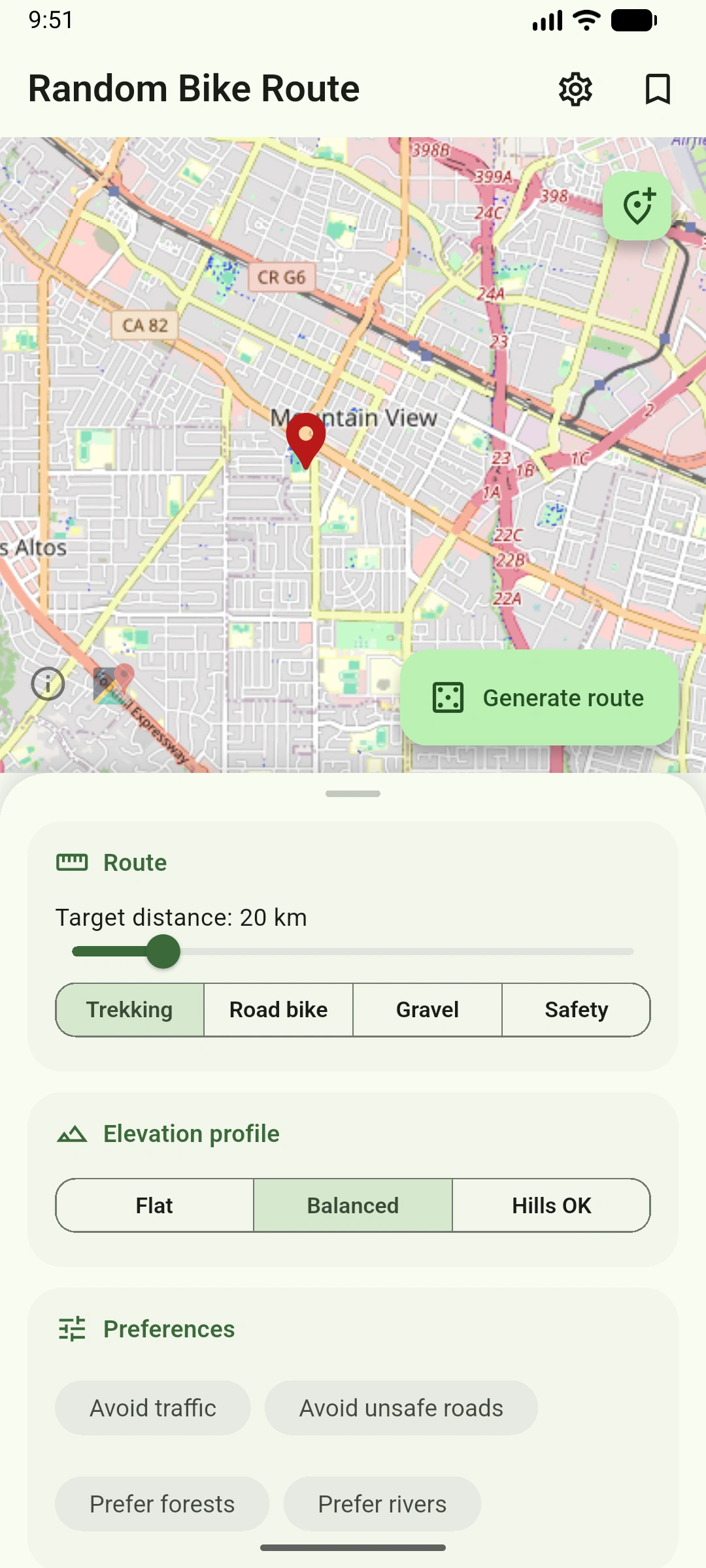 VeloRand App – generierte Fahrradroute auf der Karte